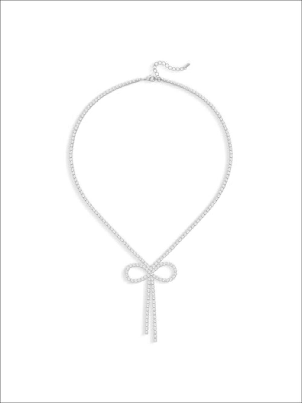 Large Bow Necklace Rhinestone CZ Adjustable Lobster Clasp Women Party Jewelry
